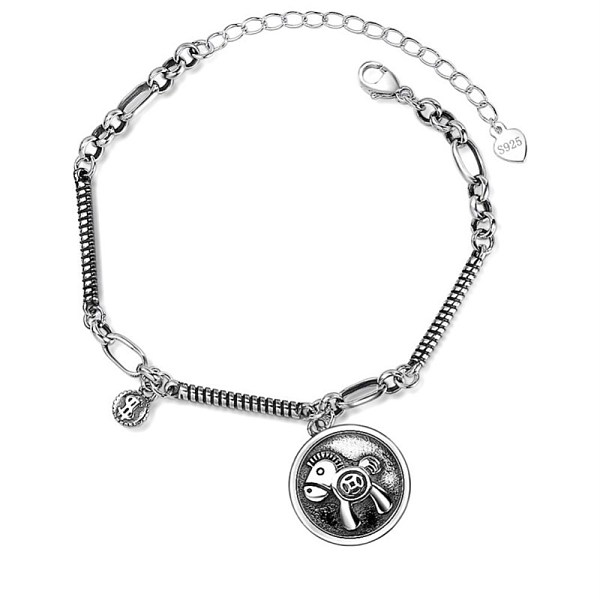 PandaHall Brass Charm Bracelets, with Brass Link and Rolo Chains, Flat Round with Wooden Horse and Dollar Sign, Antique Silver Brass