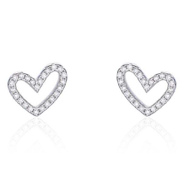 PandaHall 925 Sterling Silver Stud Earrings, with Rhinestone, Heart, Platinum, Crystal Sterling Silver