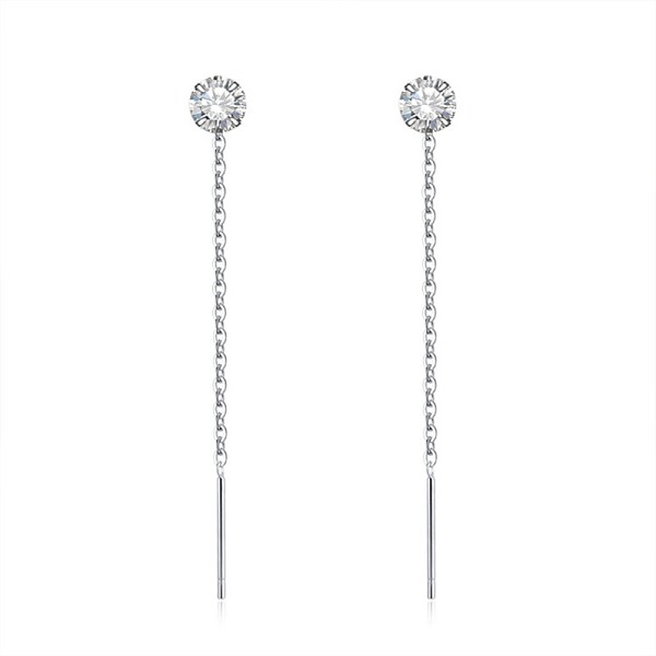 PandaHall 925 Sterling Silver Ear Thread, with Glass Bead, Round, Clear, Silver Sterling Silver Clear