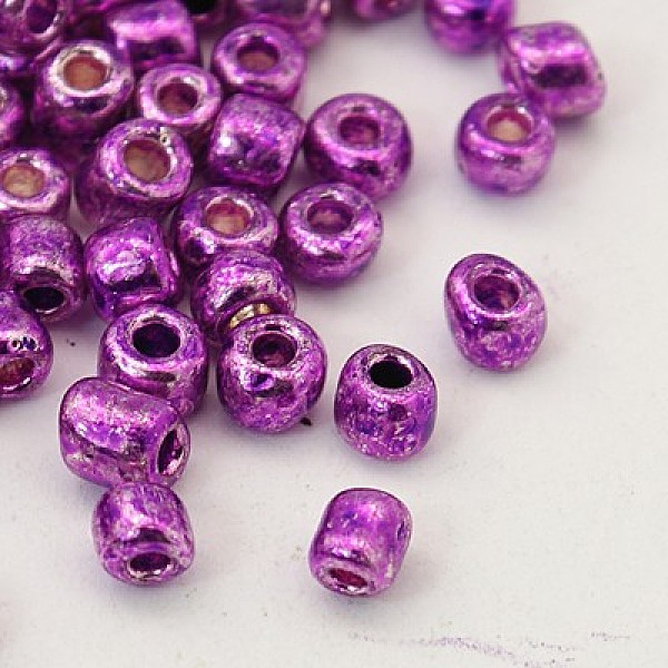 PandaHall Glass Seed Beads, Dyed Colors, Round, Purple, Size: about 4mm in diameter, hole:1.5mm Glass Purple