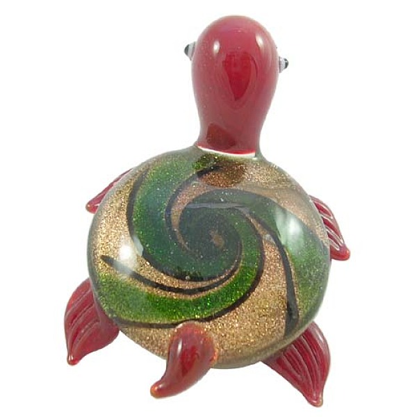 PandaHall Home Decoration, Handmade Gold Sand Lampwork Decoration, Red, Tortoise, about 41.5mm wide, 55mm long Lampwork Tortoise Red