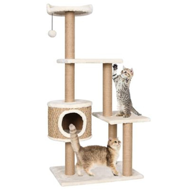 [EU Direct] vidaXL 170979 123cm Cat Tree with Scratching Post Seagrass Condo Protecting Furniture House Pet Climbing Lit