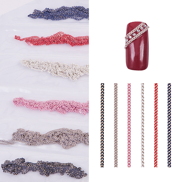 PandaHall Metal Fine Chain, Nail Art Decoration Accessories, Mixed Color, 48.5~49x0.15cm, about 6strands/bag Metal Others Multicolor