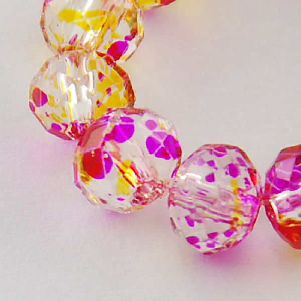 PandaHall Spray Painted Glass Bead Strands, Faceted, Rondelle, Deep Pink, 8x6mm, Hole: 1mm, 68~70pcs/strand, 15.7 Glass Rondelle Pink
