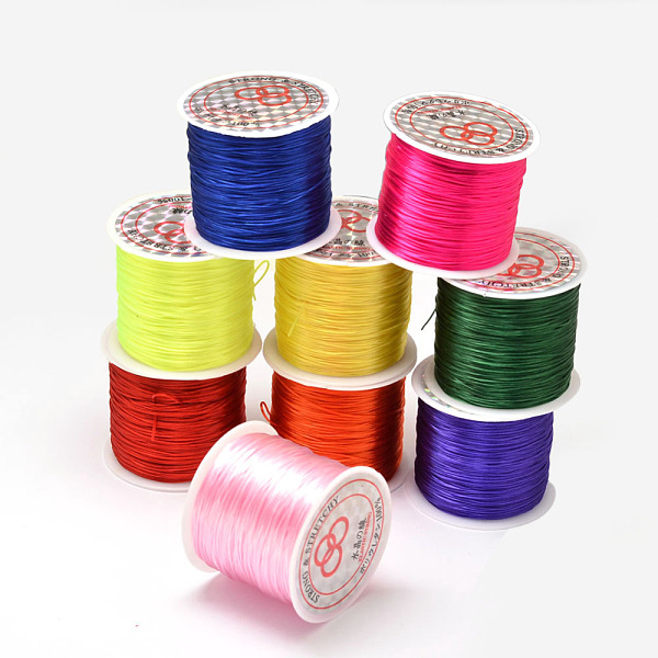 PandaHall Flat Elastic Crystal String, Elastic Beading Thread, for Stretch Bracelet Making, Mixed Color, 0.8mm, about 54.68 Yards(50m)/Roll...