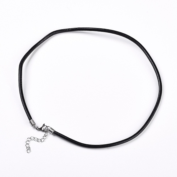 PandaHall Leather Cord Necklace Making, with Stainless Steel Findings, Black, 17.7 inch~18.3 inch(45~46.5cm), 2mm Leather Black