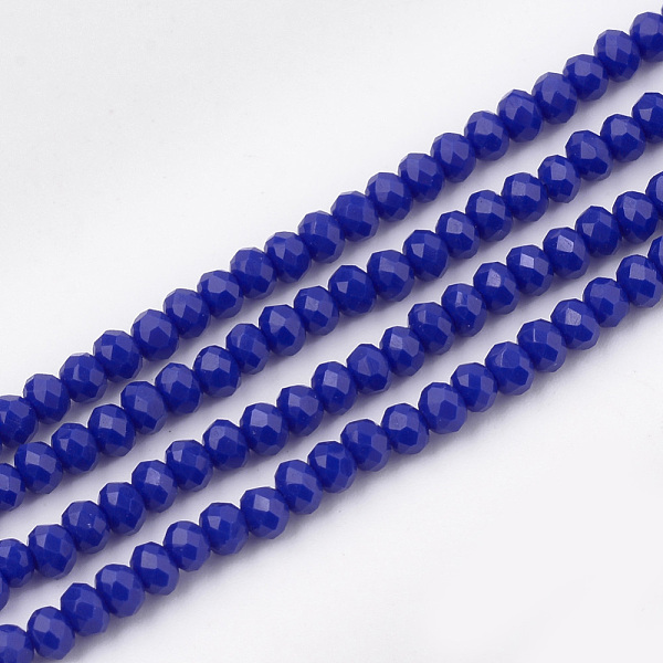 PandaHall Opaque Solid Color Glass Beads Strands, Faceted, Rondelle, Blue, 3x2mm, Hole: 0.5mm, about 150~155pcs/strand, 14.96 inch~15.35...