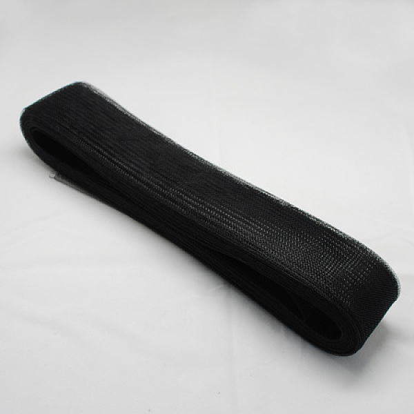 PandaHall Mesh Ribbon, Plastic Net Thread Cord, Black, 15mm, 25yards/bundle Plastic Black