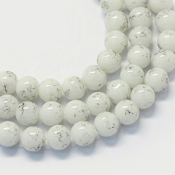 PandaHall Baking Painted Glass Round Bead Strands, White, 8.5~9mm, Hole: 1.5mm, about 105pcs/strand, 31.8 inch Glass Round White