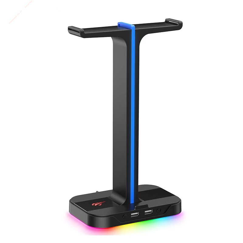 Havit TH650 RGB Gaming Headphone Stand Dual Headset Hanger Holder with Phone Holder & 2 USB Charger for Desktop PC Game