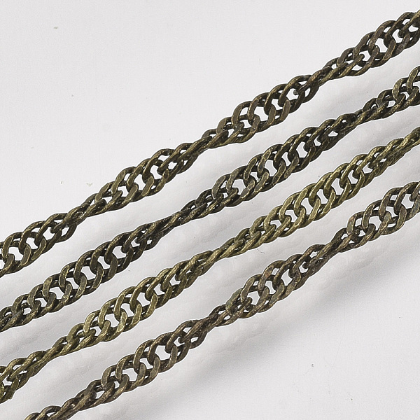 PandaHall Soldered Brass Covered Iron Singapore Chains, Water Wave Chains, with Spool, Antique Bronze, 3x2x0.4mm, about 328.08 Feet...