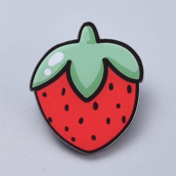 PandaHall Acrylic Safety Brooches, with Iron Pin, Strawberry, Red, 40x35x8mm, Pin: 0.8mm Acrylic Red