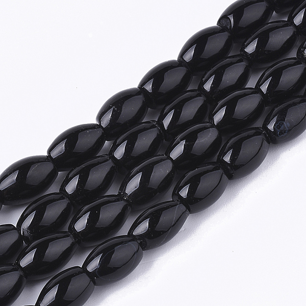 PandaHall Natural Black Onyx Beads Strands, Dyed, Oval, 9~12x6mm, Hole: 1mm, about 34~44pcs/strand, 15.3 inch~15.9 inch Black Onyx Oval
