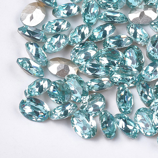 PandaHall Pointed Back Resin Rhinestone Cabochons, Faceted, Oval, Aquamarine, 7.5~8x5.5~6x3.5mm, about 900pcs/bag Resin Oval