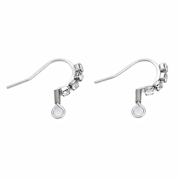 PandaHall 304 Stainless Steel Hooks, with Horizontal Loop and Clear Cubic Zirconia, Ear Wire, Stainless Steel Color, 18x17mm, Hole: 2mm, Pin...