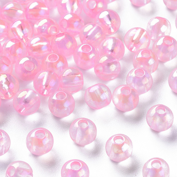 PandaHall Transparent Acrylic Beads, AB Color Plated, Round, Pearl Pink, 6x5mm, Hole: 1.8mm, about 4400pcs/500g Acrylic Round