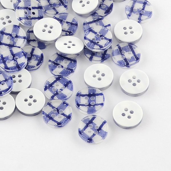 PandaHall 4-Hole Plastic Buttons, Flat Round, Blue, 13x3mm, Hole: 1.5mm Plastic Flat Round Blue