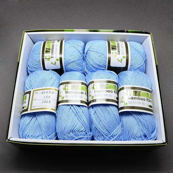 PandaHall Soft Baby Yarns, with Bamboo Fibre and Silk, Sky Blue, 1mm, about 140m/roll, 50g/roll, 6rolls/box Bamboo Fiber+Silk Blue