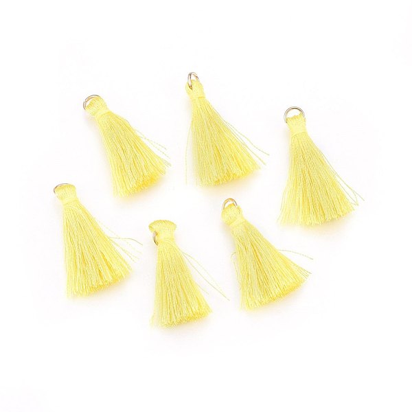PandaHall Polyester Tassel Pendant Decorations, with Golden Tone 304 Stainless Steel Findings, Yellow, 32~37x6x4mm, Hole: 4.5mm Polyester...