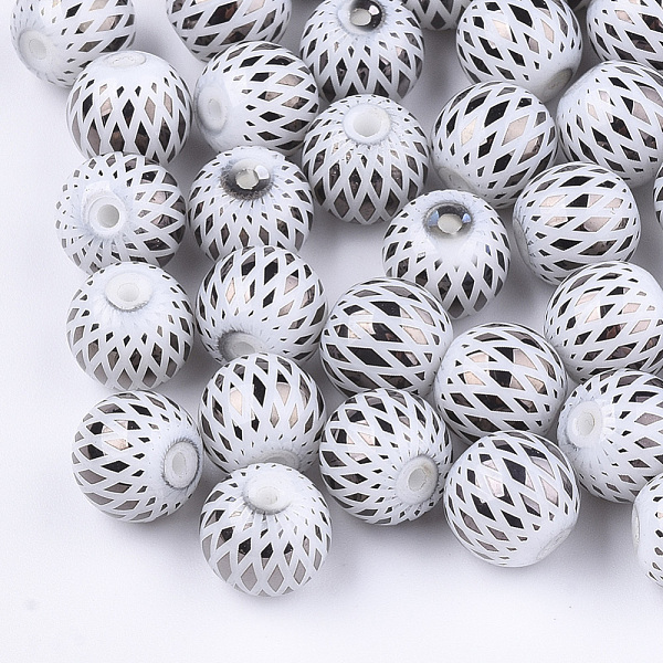 PandaHall Electroplate Glass Beads, Round with Rhombus Pattern, Coconut Brown, 8~8.5mm, Hole: 1.5mm Glass Round Brown