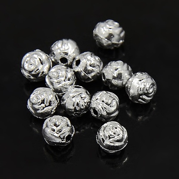 PandaHall Plating Plastic Acrylic Flower Rose Beads, Silver Plated, 8mm, Hole: 1.5mm, about 1800pcs/pound Acrylic Flower