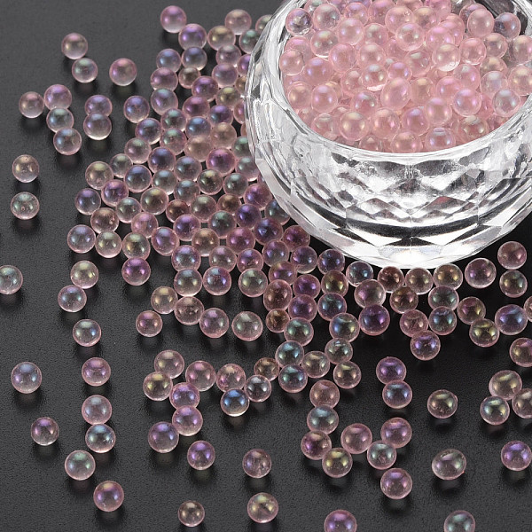 PandaHall DIY 3D Nail Art Decoration Mini Glass Beads, Tiny Caviar Nail Beads, AB Color Plated, Round, Pink, 3.5mm, about 450g/bag Glass...