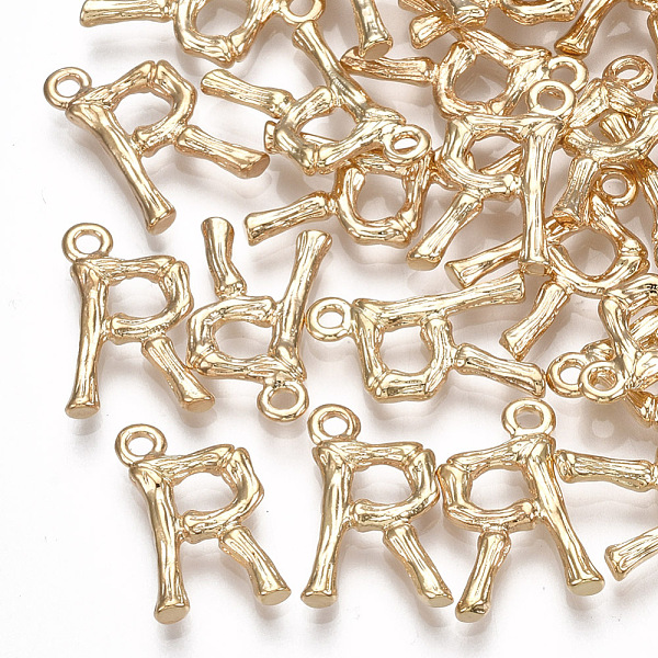 PandaHall Brass Pendants, Letter, Real 18K Gold Plated, Letter.R, 16x10~11x2mm, Hole: 1.5mm Brass Alphabet