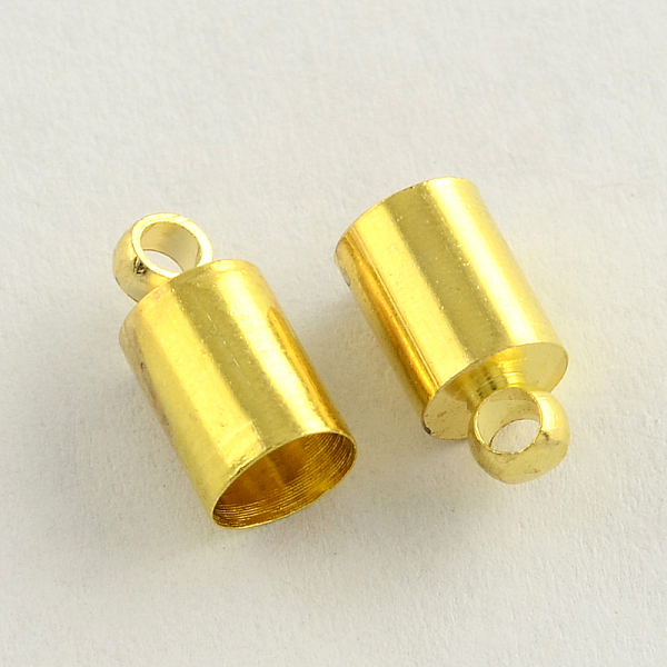 PandaHall Brass Cord Ends, End Caps, Cadmium Free & Lead Free, Column, Golden, 10x6mm, Hole: 2mm, 5.5mm inner diameter Iron