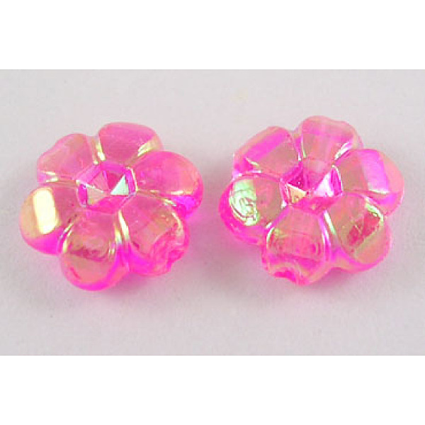 PandaHall Transparent Acrylic Beads, Flower, Deep Pink, AB, Size: about 10mm wide, 4mm thick, hole: 1mm, about 2000pcs/500g Acrylic Flower...