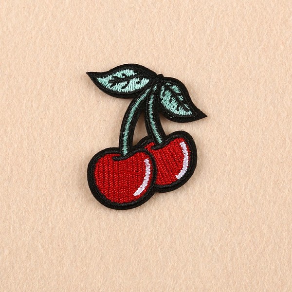 PandaHall Computerized Embroidery Cloth Iron on/Sew on Patches, Costume Accessories, Appliques, Cherry, FireBrick, 48x41mm Cloth Cherry Red