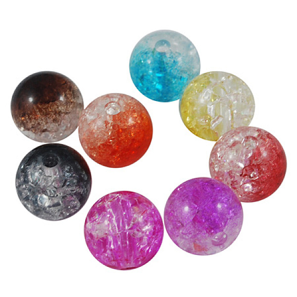 PandaHall Colorful Acrylic Beads, Crackle, Round, Mixed Color, 10mm in diameter, hole: 2mm, about 909pcs/500g Acrylic Round Multicolor