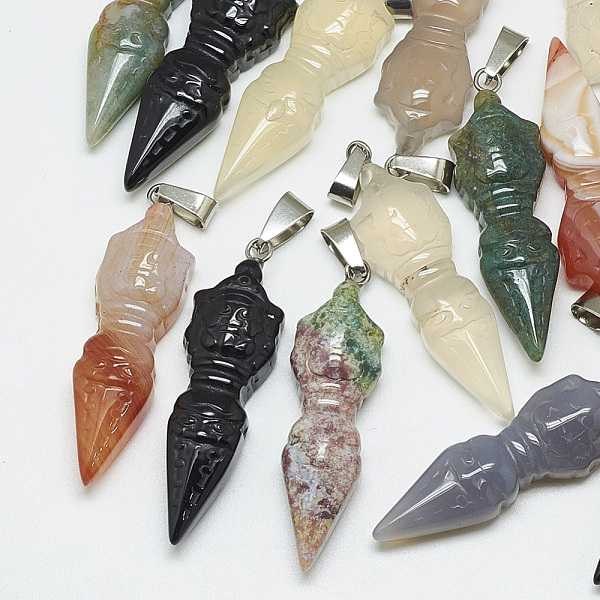 PandaHall Natural Agate Pendants, with Stainless Steel Snap On Bailss, Platinum, 45~45.5x12.5~13x8~9mm, Hole: 7.5x4mm Natural Agate Others