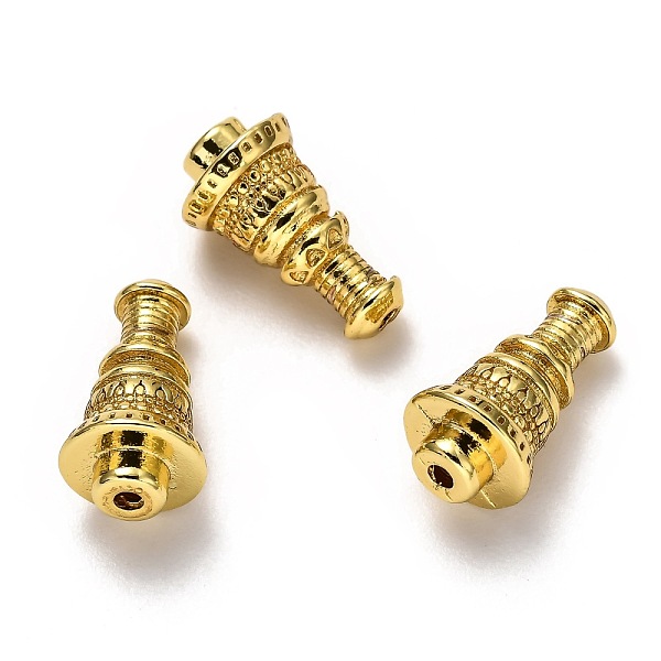PandaHall Brass Beads, Long-Lasting Plated, Tower, Real 18K Gold Plated, 14x8mm, Hole: 1.2mm Brass Building