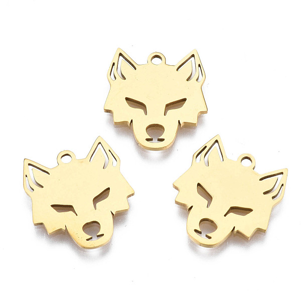 PandaHall Ion Plating(IP) 201 Stainless Steel Pendants, Laser Cut, Wolf Head, Golden, 16x15x1mm, Hole: 1.4mm 201 Stainless Steel Other...