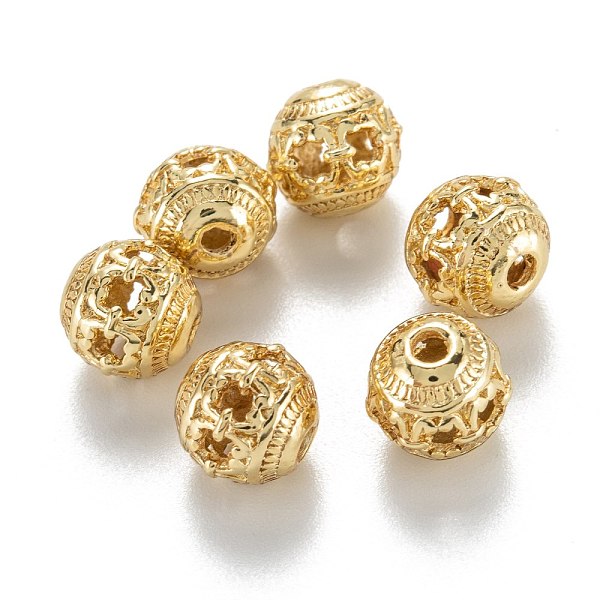 PandaHall Alloy Hollow Beads, Round with Twelve Constellations, Cadmium Free & Lead Free, Aquarius, Real 18K Gold Plated, 8x7~8mm, Hole...