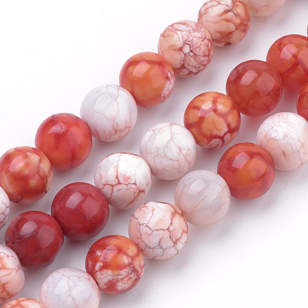 PandaHall Natural Weathered Agate Beads Strands, Dyed, Round, Orange Red, 8mm, Hole: 1mm, about 50pcs/strand, 15.7inch(39.8cm) Weathered...