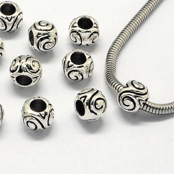 PandaHall Alloy European Beads, Large Hole Beads, Rondelle, Antique Silver, 10x7.5mm, Hole: 4.5mm Alloy Rondelle