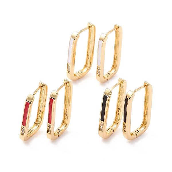PandaHall Real 18K Gold Plated Cubic Zirconia Hoop Earrings, Rectangle Enamel Hoop Earrings for Girl Women, Mixed Color, 25x13x3mm, Pin: 1mm...