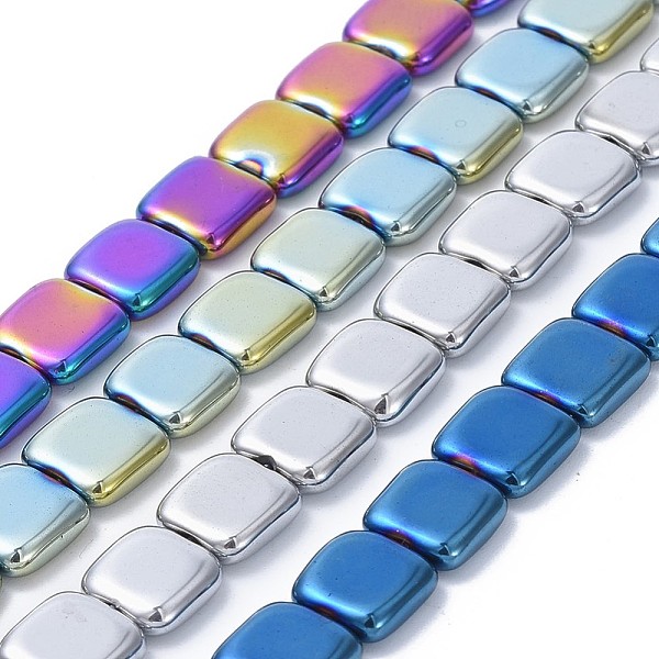 PandaHall Electroplate Non-magnetic Synthetic Hematite Beads Strands, Flat Slice Square Beads, Mixed Color, 8x8x2.5~3mm, Hole: 1mm, about...