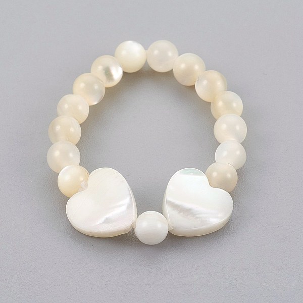 PandaHall Sea Shell Beads Stretch Finger Rings, Size 10, 20mm Shell