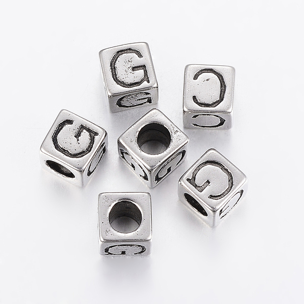 PandaHall 304 Stainless Steel Large Hole Letter European Beads, Cube with Letter.G, Antique Silver, 8x8x8mm, Hole: 5mm 304 Stainless Steel...