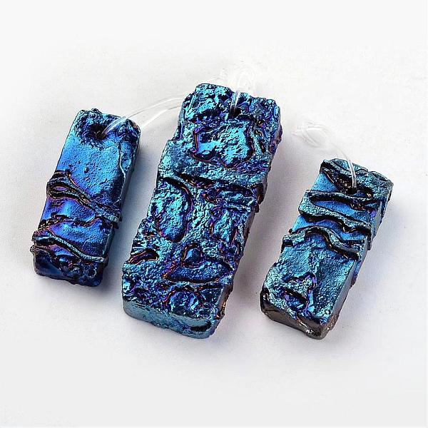 PandaHall Electroplated Natural Dragon Bone Stone Big Pendants, Rectangle Sets, Blue Plated, 34~50x13~20x7~8mm, Hole: 1~1.5mm Dragon Bone...