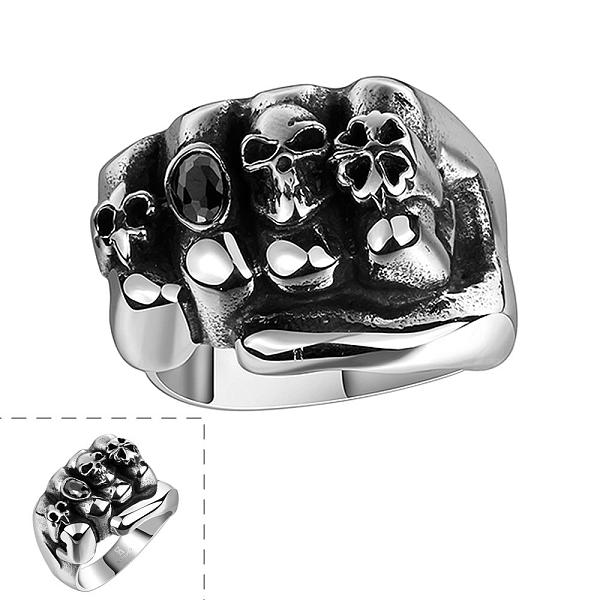 PandaHall Punk Skull 316L Surgical Stainless Steel Cubic Zirconia Wide Band Rings for Unisex, Black, Antique Silver, US Size 10(19.8mm)...