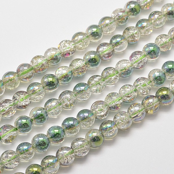 PandaHall Electroplate Synthetic Crackle Quartz Bead Strands, Round Half Rainbow Plated, DarkSea Green, 6mm, Hole: 1mm, about 66pcs/strand...