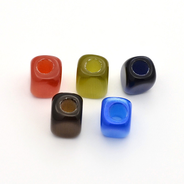 PandaHall Cube Cat Eye Beads, Large Hole Beads, Mixed Color, 14~21x13~16x12~16mm, Hole: 6mm Glass Cube Multicolor