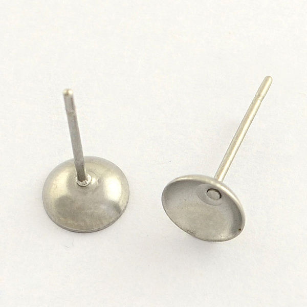 PandaHall 304 Stainless Steel Post Stud Earring Findings, Stainless Steel Color, 5mm, pin: 0.8mm 304 Stainless Steel Others
