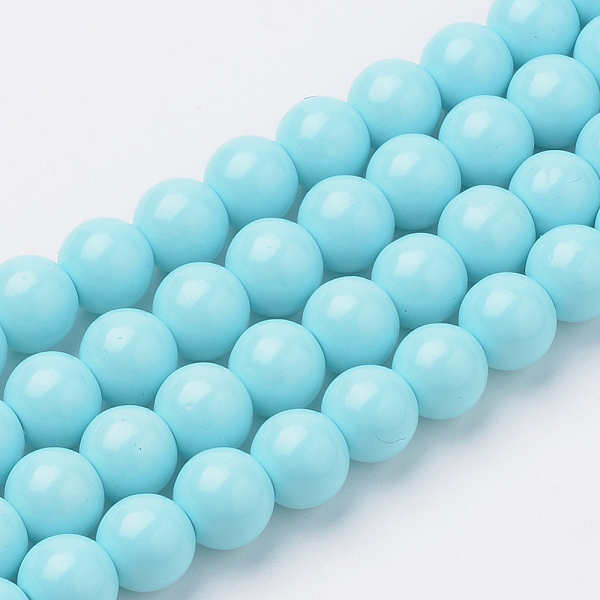 PandaHall Glass Beads Strands, Round, Light Sky Blue, 8mm, Hole: 1mm, about 100pcs/strand, 31.4 inch Glass Round Blue