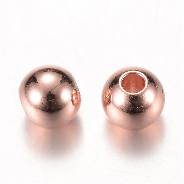 PandaHall Brass Spacer Beads, Round, Rose Gold, 5x4.5mm, Hole: 1.5mm Brass Round