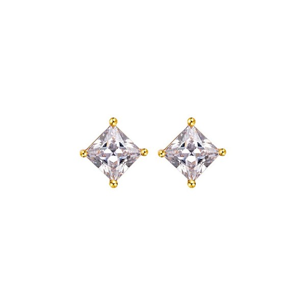 PandaHall Brass Stud Earrings, with Cubic Zirconia, Rhombus, Clear, Real 24K Gold Plated, 4mm Brass Rhombus Clear