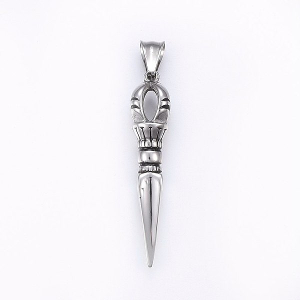 PandaHall 304 Stainless Steel Pendants, Dorje Vajra, Antique Silver, 48x12x12mm, Hole: 10x4mm 304 Stainless Steel